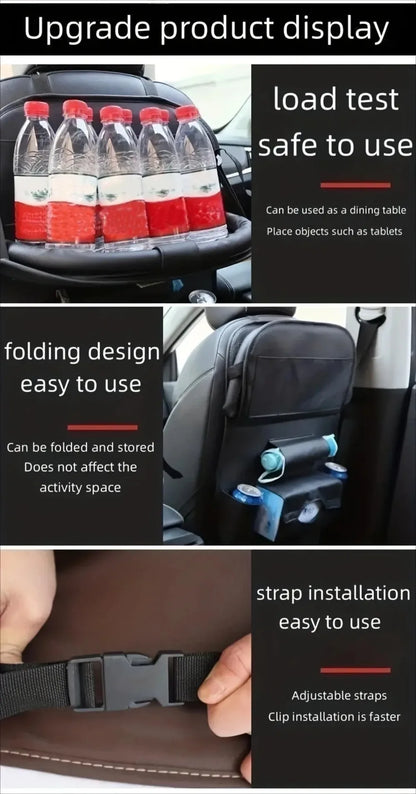 Car Seat Back Organizer with Foldable Table Tray PU Leather Storage Organizer with Pockets Kick Mats Seat Interior Accessories